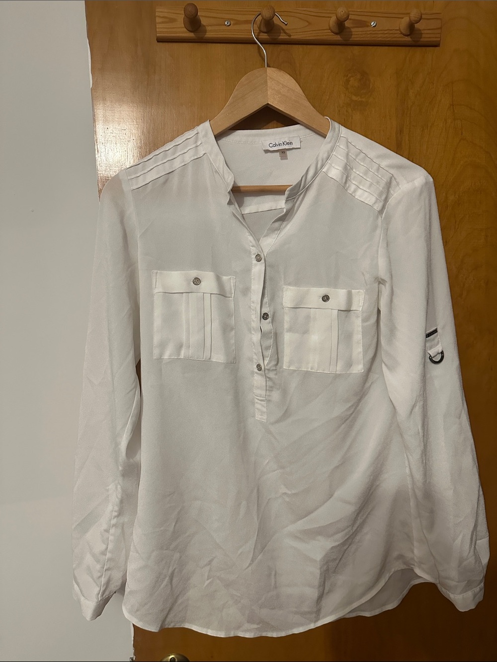 Calvin Klein White Long-Sleeve Button Popover Shirt